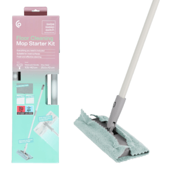 Gulvmopp startsett med teleskopskaft og kluter