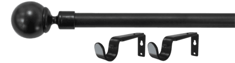 Gardinstang med endeknotter og veggfester, 120–210 cm