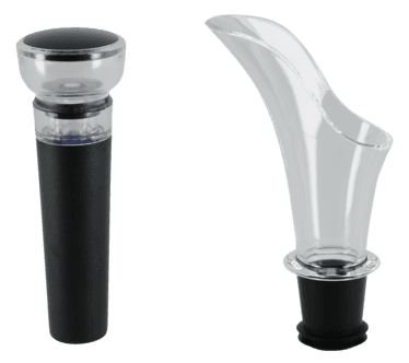 Sett med dryppstopper og vinkork med vakuum