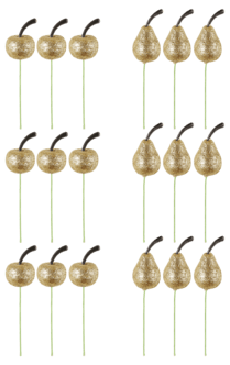 Kunstige frukter i glitrende gullfarge, 18-pakning