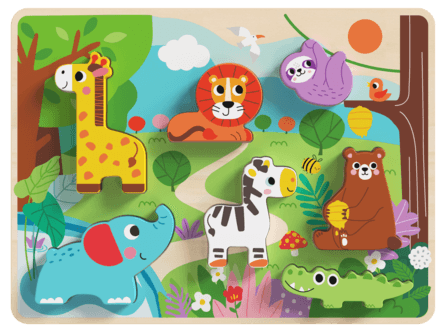 Puslespill i tre med ville dyr, 7 deler, fra 1 år