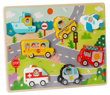 Puslespill i tre med kjøretøy, 7 deler, fra 1 år