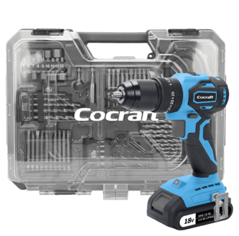 Cocraft HHD18-BL drill med slagfunksjon og tilbehør
