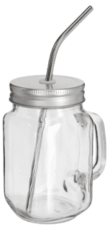 Glasskrus med metallsugerør