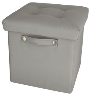 Sittepuff med oppbevaring, skinntrukket, grå