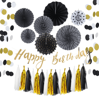 Festdekorasjoner i svart og gull