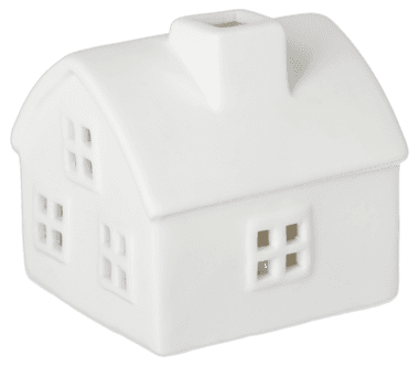 Lite hus i keramikk med LED-lys og timer, 6 cm