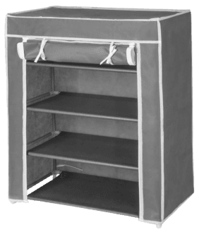 Skohylle i tekstil, flere hylleplan, grå