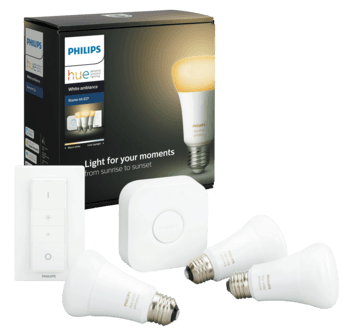 Philips Hue White Ambiance startsett med Hue Bridge, LED-pærer og dimmere