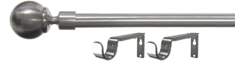 Gardinstang med endeknotter og veggfester, 120–210 cm