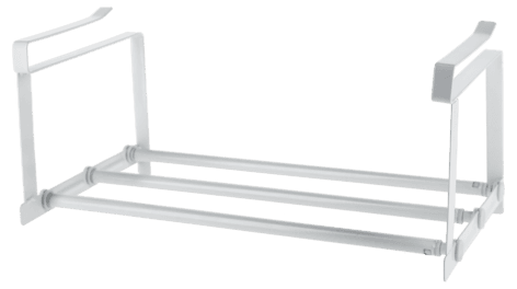 Hengende kurv for hylle, metall, hvit, bredde 39-69 cm