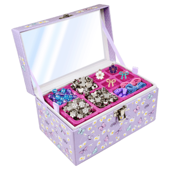 Smykkeskrin for barn med speil og perler, lilla