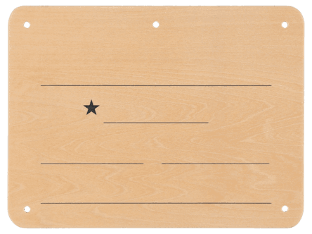 Navneskilt til kjepphestboks, tre, 200 x 150 mm