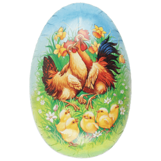 Stort påskeegg i papp med klassiske påskemotiv, 30 cm