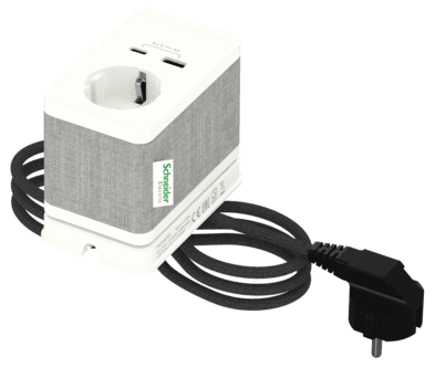 Schneider Unica bordenhet med jordet stikkontakt og 2 USB-porter