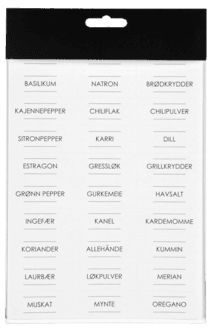 Etiketter til glass, krydder og tørrvarer