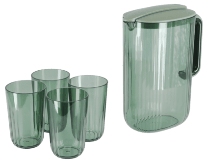 Mugge i plast med lokk og 4 glass, 2 liter