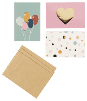 Gratulasjonskort fest 10 x 15 cm, med konvolutt, 3-pakning