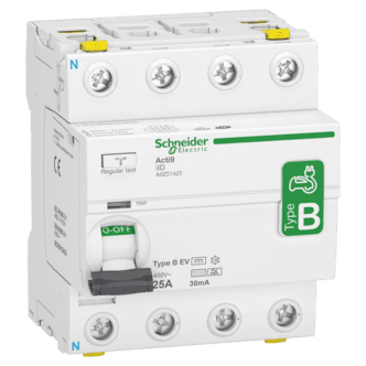 Jordfeilsbryter elbil B-EV Acti9 type B 25A 30mA, Schneider Electric