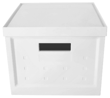 Kvadrat oppbevaringsboks med lokk, hvit plast, sammenleggbar