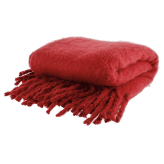 Strikket pledd med frynser 127x152 cm, rødt
