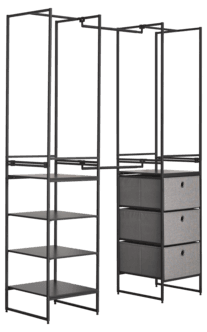 Klesstativ med hyller og bokser