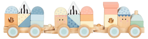 Leketog med klosser i tre, fra 18 måneder