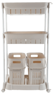 Tralle med 2 skittentøyskurver og 2 kurver, 52,5 x 34 x 107 cm