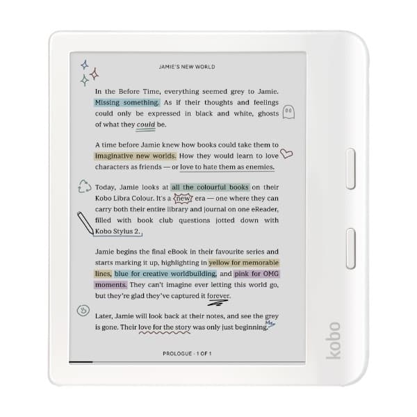 Kobo Libra Colour lesebrett, hvit (Returnert innen 60 dager - Produktet er i orden)