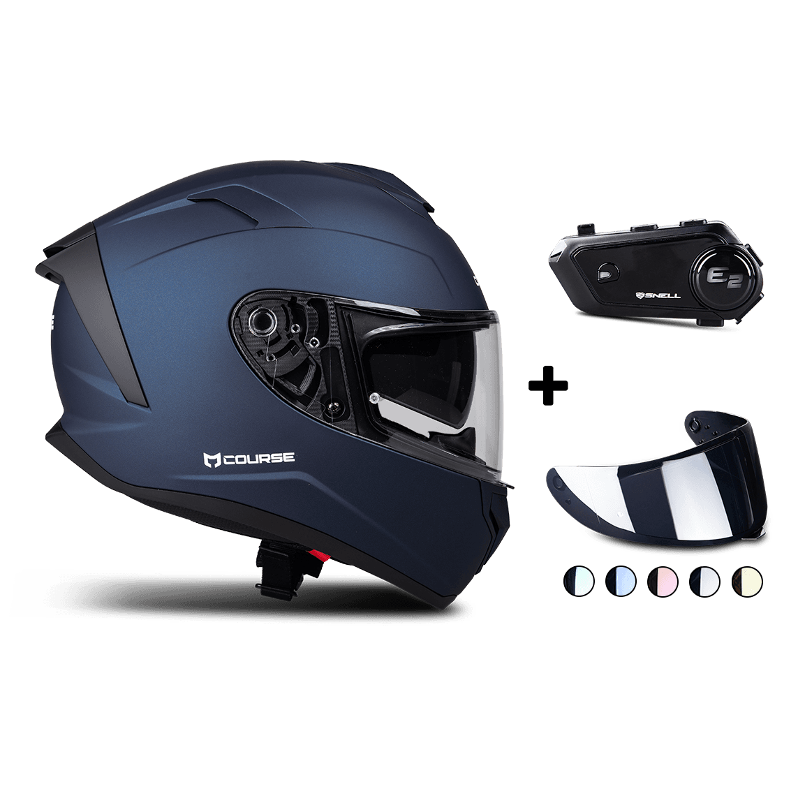 Helhjelm Course Raider Evo Metallic Blå + Intercom + Farget Visir