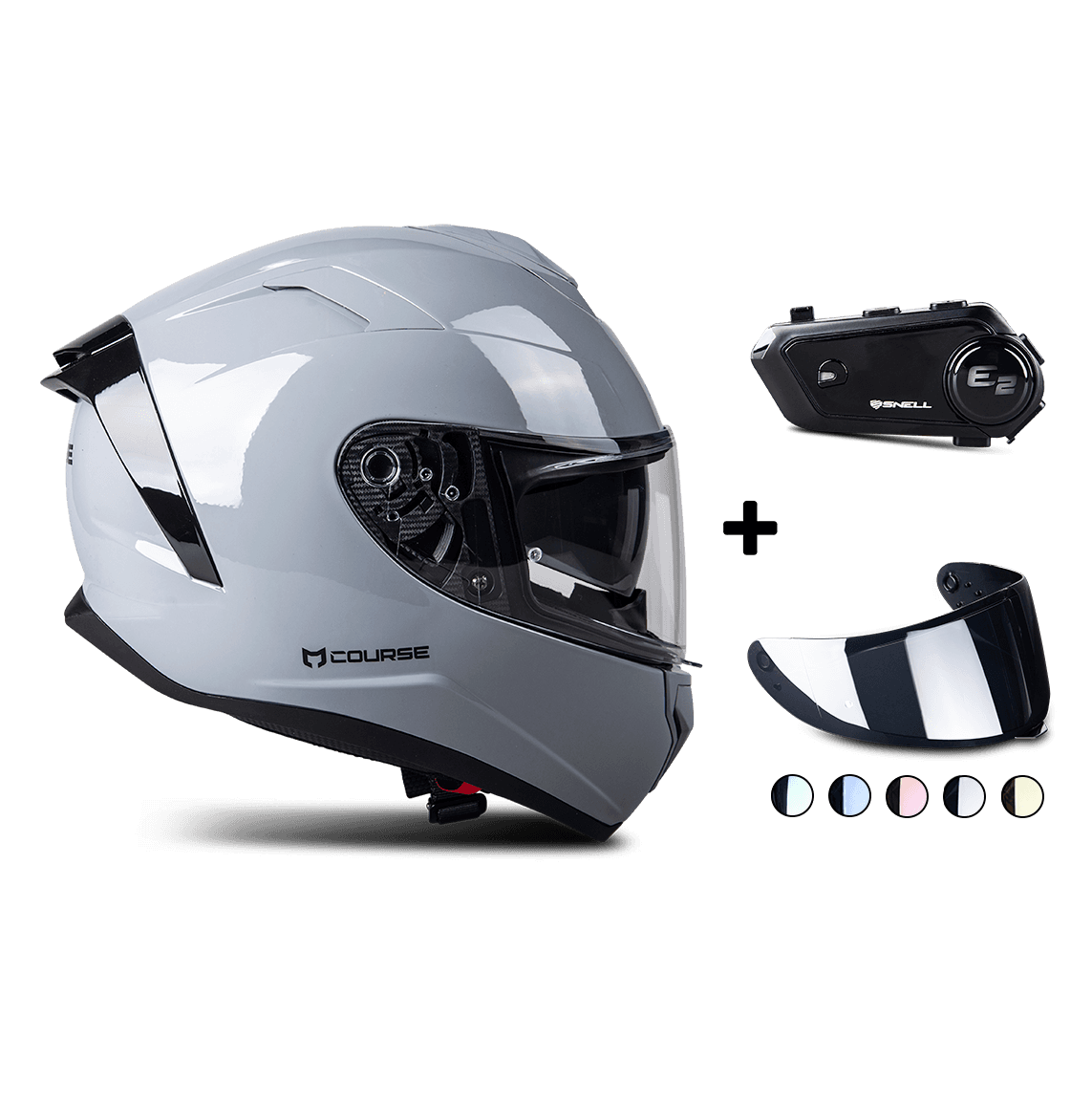 Helhjelm Course Raider Evo Blank Nardogrå + Intercom + Farget Visir